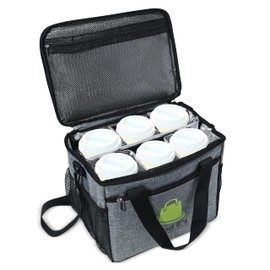 Good E’s Reusable 6 Cups Insulated Beverage Bag, Portable Cooler Tote with 5 Divider, Shoulder Strap & Side Pockets, Drink Caddy Cup Holder Carrier for Delivery,Insulated Picnic Bag (Black)