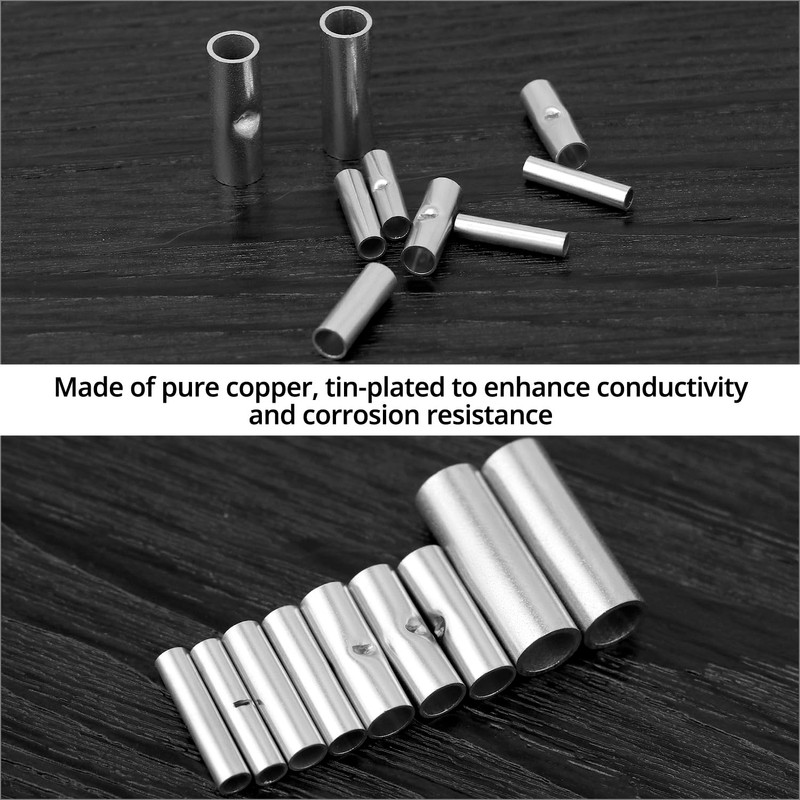 QWORK® 100 Pieces Uninsulated Butt Connectors Set, Copper Crimp Connectors,