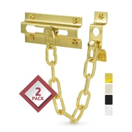 Jack N’ Drill Chain Door Guard with Lock - 2 Pack Chain Lock Door Guard, Sturdy & Rust-Resistant Steel Chain Locks for Inside Door and Extra Front Door Lock, 100% Child Safe (Brass Plated)