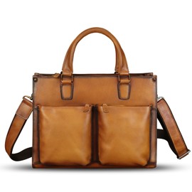 Genuine Leather Messenger Bag Briefcase for Men Vintage Real Leather Shoulder Bag Crossbody Bag Computer Laptop Bag (Brown)