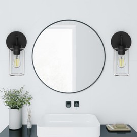 Zevluck Wall Sconces Set of 2, Modern Wall Light Fixtures with Clear Glass Shade, Matte Black Bathroom Vanity Light, Hardwired Vanity Wall Lamps for Bathroom, Bedroom, Living Room, Stairs, Hallway