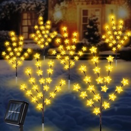 Retisee 6 Pack Solar Christmas Star Branches Pathway Lights Outdoor 120 LED Solar Christmas Tree 8 Modes Waterproof Christmas Pathway Lights Decorations for Xmas Yard Garden Patio Lawn Party