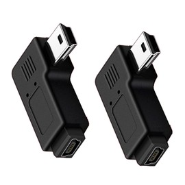 GELRHONR Mini Angled USB Adapter, 90 Degree Mini USB 5 Pin Male to Female Extension Adapter Data Transfer Port for Phone Dash Cam Car Navigation System 2 Pack