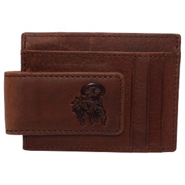 MARSHAL Men's Leather Minimalist Magnetic Card Case with Money Clip Front Pocket Logo Wallet (Biker)