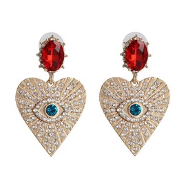 Statement Evil Eye Heart Crystal Drop Earrings Colorful Rhinestone Eyelash Cubic Zirconia Eyeball Dangle for Women Elegant Jewelry-B blue