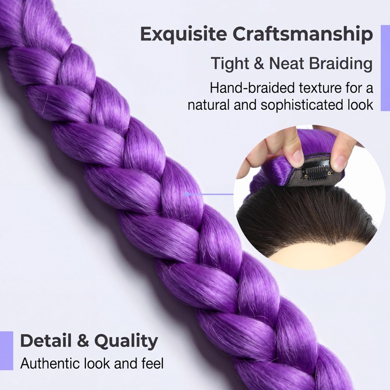 Purple Braided Ponytail Hair Extension, 26-Inch