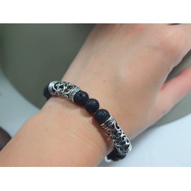 Aromatherapy Cuff Sterling Silver Bangles for Men Silver Aromatherapy Bracelet Sterling Silver Aromatherapy Bracelet Diffuser Bracelets for Women Bangle(Lava Rock+Sterling Silver)