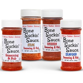 Bone Suckin' Sauce Seasoning and Rub-Variety, Original, Steak, Seafood and Chicken, Great for Grilling, Smoking, Non-GMO, Gluten-Free, Fat Free, Kosher, Pareve, No Anti Caking & No Msg