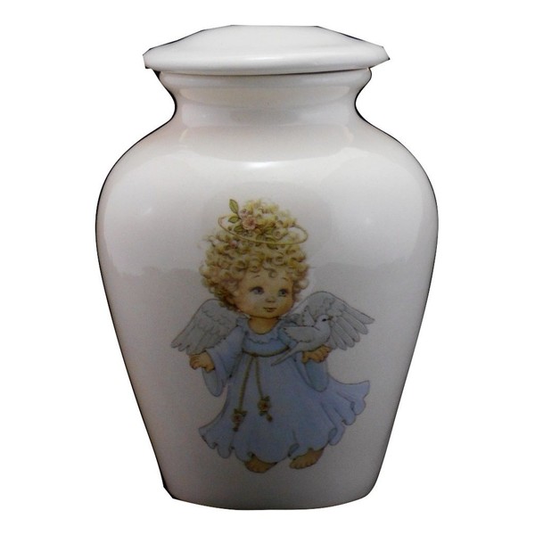 Angel with Dove Urn- Cremation Urn or Keepsake for Ashes - Hand Made Pottery (Small 57 Cubic Inches 6 1/2" Tall x 5" Wide)