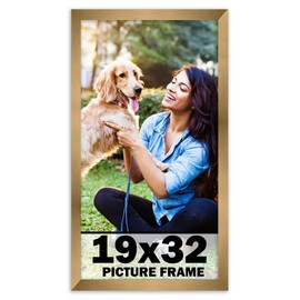 CountryArtHouse 19x32 Frame Gold Bronze Modern Solid Wood Picture Frame | 0.75 Inch Moulding Width | Includes UV Acrylic Plexiglass, Acid Free Foam Backing Board and Hanging Hardware