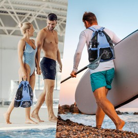 Timoxi Swim Bag Beach Backpack with Padded Shoulder Strap Mesh Backpack with Wet Pocket for Swimming, Gym