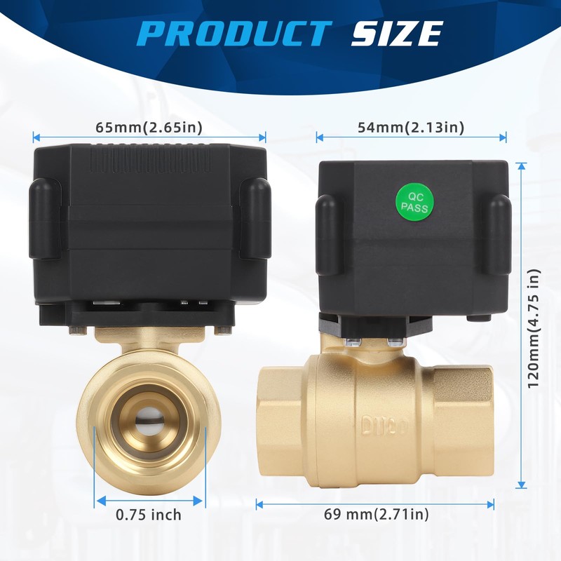 movafaFH 3/4'' Brass Motorized Ball Valve,2 Wire Reverse Polarity Electric