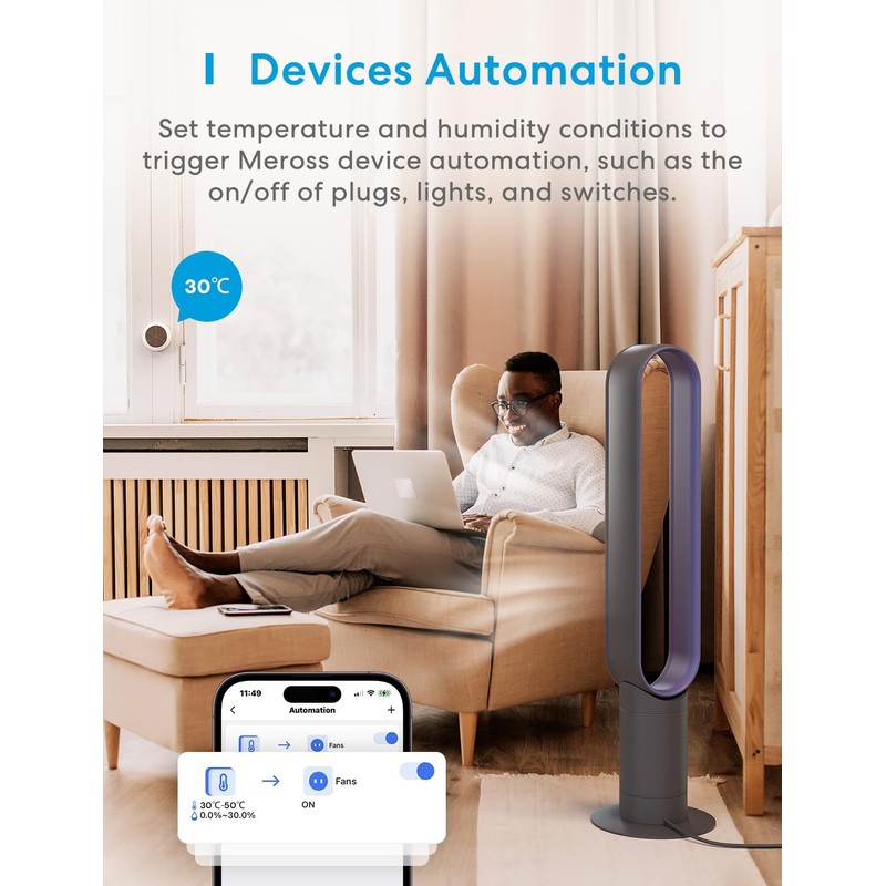 Meross Smart Thermometer Hygrometer, Hub Required, WiFi Indoor Temperature Humidity