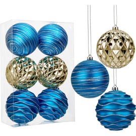 Villa Como クリスマスボール ツリーオーナメント 6個セット 10cm おしゃれ クリスマスパーティー ハロウィン デコレーション 装飾 インテリア 雑貨 新年飾り クリスマスプレゼント キラキラ ブルー 青い (6, 10CM)