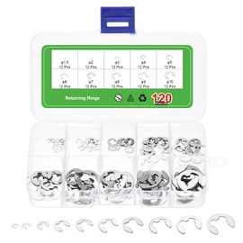 uxcell 120 Pcs E-Clip Circlip External Retaining Rings, 10 Sizes(M1.5-M10) Stainless Steel Circlip Snap Rings Assortment Kits for Valves Electrical Appliances