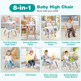 BABY JOY Baby High Chair, 8 in 1 Convertible Highchair for Babies & Toddlers | Booster Seat | Table and Chair Set | Building Block Table | Toddler Chair with Safety Harness, Removable Tray (Chevron)