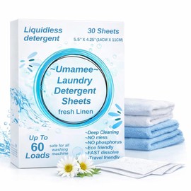 Laundry Detergent Sheets – Cold Water Powerful Clean, Gentle on Sensitive Skin, Fresh Scent,Removes Tough Stains & Odors, Plastic-Free HE Safe (UMAMEE)