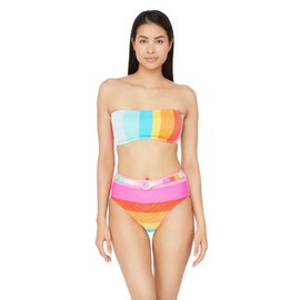 Trina Turk Bandeau Hipster Bikini Top para Mujer, Multi//The Anniversary - Sunrise Stripe, 2