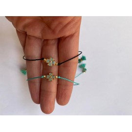 Lucky Charm String Bracelet - Adjustable Black String and Clover Charm Bracelet - Friendship, Protection, and Good Luck Jewelry (Black, Clover) Best Stocking Filler and SECRET SANTA gift!