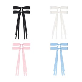 8-Pack of Bow Hair Clips, Tassel Ribbon Hair Clips, Long Tail Hair Clips, Colorful Bow Hair Clips, Women's Ponytail Hairstyle, Suitable for Girls And Women, Hair Accessories (Black+White+Blue+Pink)