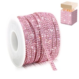 ROYTOER Bling Rhinestone Ribbon Roll,0.4 CM Wide Diamond Ribbon for Car Interior,Light Pink Rhinestone Trim Self Adhesive,Shiny 10 Yards Gem Strips Sticker for DIY Crafts Art Wedding Party Decoration