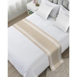 Bed Runner for King Size Bed, Beige Striped Bed Scarf Throws for Foot of Bed, Farmhouse Luxurious White Stripes Modern Abstract Art Luxury Bedding Protector Bed Runners for Hotel/Home, 94 x 20 Inch