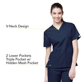 WonderWink Origins Women’s Bravo V-Neck Scrub Top - Navy, XS