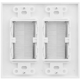 Fosmon 2-Gang Wall Plate, Brush Style Opening Passthrough Low Voltage Cable Plate In-Wall Installation for Speaker Wires, Coaxial Cables, HDMI Cables, or Network/Phone Cables