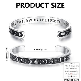 Wasise Remember Who You Are Bracelet - Motivational Bracelets Gifts, Greatest Motivational Quotes of All Time, Sun Moon C-shaped Stainless Steel Adjustable Opening Bracelet, Laser Engraved