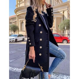 IDEALSANXUN Womens Fall Winter Wool Coats Double Breasted Midi Peacoat Trench Coats(Navy, M)