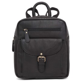 J. Wilson London Ladies Backpack Leather Backpack For Women Girls Schoolbag Casual Daypack School Bag Satchel (Vintage Black)