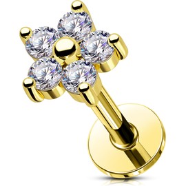 OUFER 16G Gold Conch Piercing Internal Thread Stainless Steel 316L Helix Earrings Clear CZ Cartilage Ear Piercing for Women 6/8 mm Tragus Earring Lip Stud, Stainless Steel, Cubic Zirconia