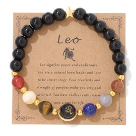 Pingyongchang Chakra Zodiac Bracelets for Women Her Luck 12 Constellations Inspiration Healing Crystal Stone Beads Bracelet Birthday Zodiac Gifts Horoscope Spiritual Bracelet for Men-Leo