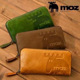 moz 86184 Genuine Leather Long Wallet, Round Zipper Closure, Elk, Elk, Elk, Women's, green