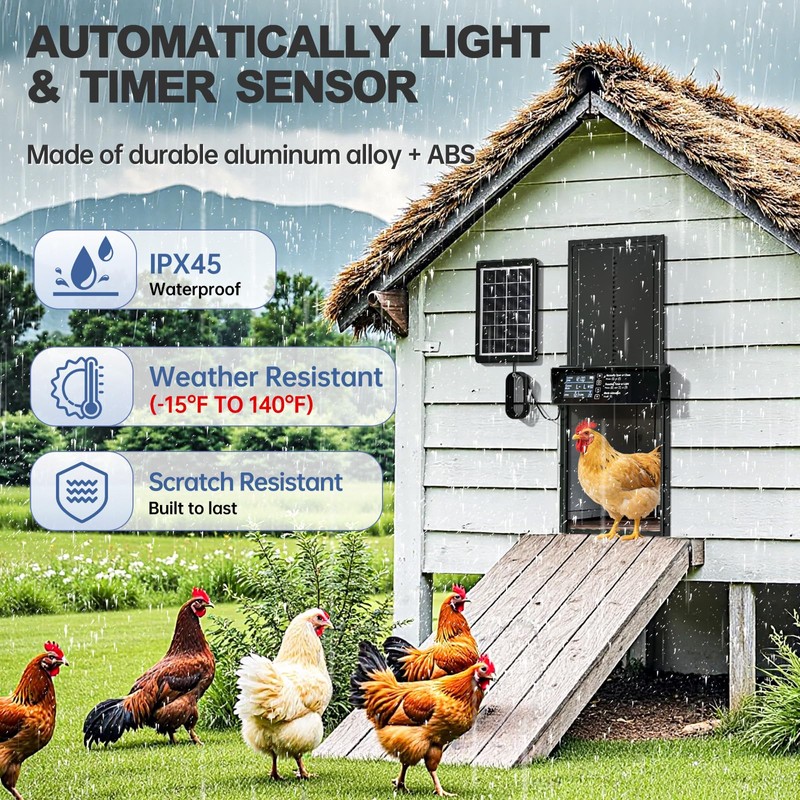 Solar Chicken Coop Door, Automatic Chicken Door Solar Powered &