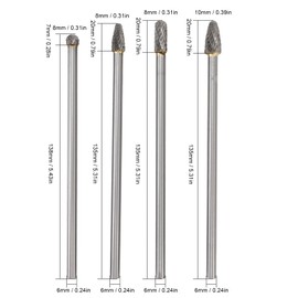 Carbide Bar Rotor Bit, Long Rotary File, Long Double Cut Rotary Bar, Made of Cemented Alloy, 0.2 inch (6 mm), 4 Pieces