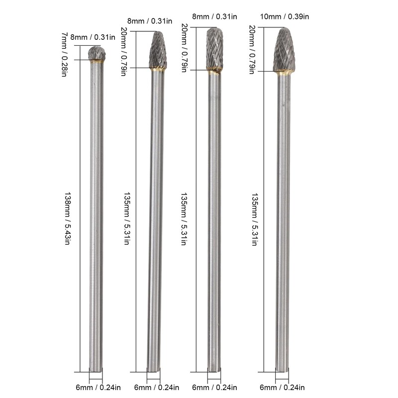 Carbide Bar Rotor Bit, Long Rotary File, Long Double Cut