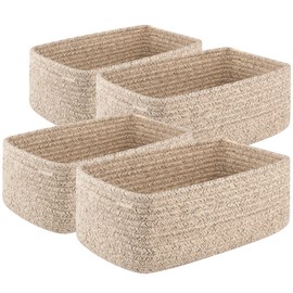 OIASKET OIASKET 4 Pack Small Storage Shelf Baskets for Organizing, Mini Woven Rope Storage Bins for Towels, Cute Decorative Closet OrganizerBaby Nursery, Gift Empty Baskets -11.81'Lx7.87'Wx4.72'H'-Brown