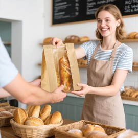 EupHHonycs 200 Pack Paper Bread Bags Homemade Sourdough Bread Storage Bags Large Bakery Packaging Bag with Clear Window and 200 Pcs Seal Stickers for Cookies Snack Baked Food (13.7x8.2x3.5 inch)