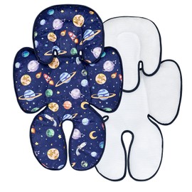 Baby Car Seat Head Support for Newborn,Pea Pod 2 in 1 Infant Car Seat Head Body Support for Boys Extra Soft Breathable Baby Car Seat Cushion Insert for Strollers, Swings, and Bouncers, Blue Space