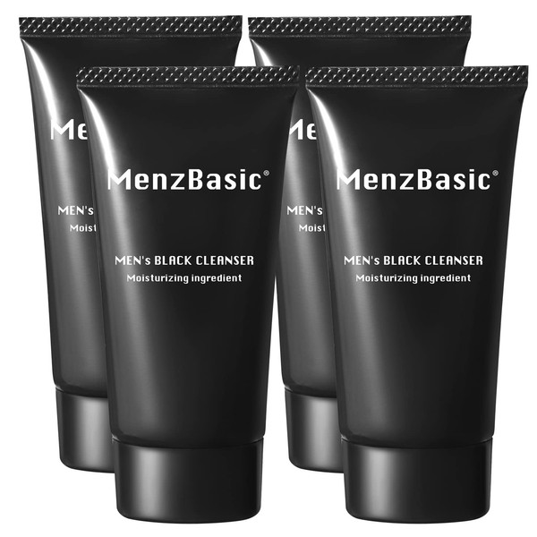 Men's Basic Black Cleanser, 3-Way Facial Cleanser, Skin Care, Beauty Pack, Charcoal Cleansing, 2.4 oz (70 g), Set of 4