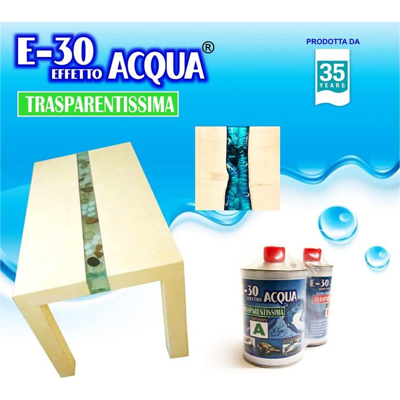 RESINA EPOSSIDICA TRASPARENTE, E-30 Effetto Acqua A+B, Certificata Atossica, 800