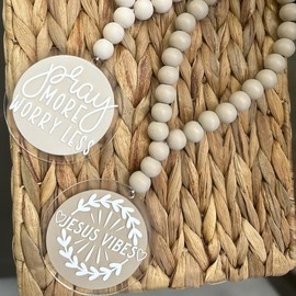 Christian Wood Bead Rearview Mirror Car Charm- Christian car accessories:_11 Be still_Mesa Pink_Clear