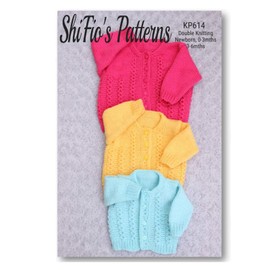 Knitting Pattern for Babies Round Neck Cardigan New-Born - (16") 41cm, 0-3mths - (18") 46cm, 3-6mths - (20") 51cm Chest, Baby Knitting Pattern, Double Knitting, KP614