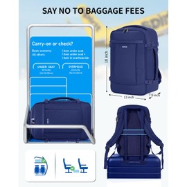 ECOHUB Travel Backpack for Men Women, Carry on Backpack with USB Charging Hole, Spirit Airlines Personal Item Bag Flight Approved, 15.6 Inch Laptop Backpack with Anti Theft Pockets, 30L, Navy Blue