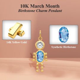 Auriga Fine Jewelry 10K Yellow Gold March Birthstone Charm Pendant (L- 0.79 Inch, W- 0.4 Inch)