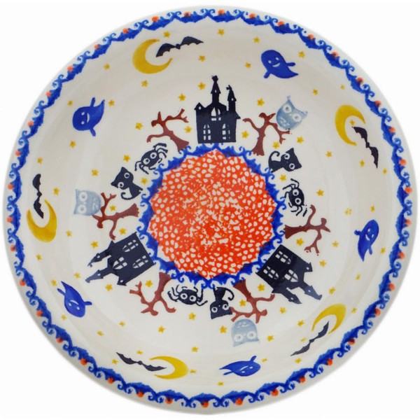 Authentic Polish Pottery Pasta Bowl 9-inch in Halloween Spooky Vibe