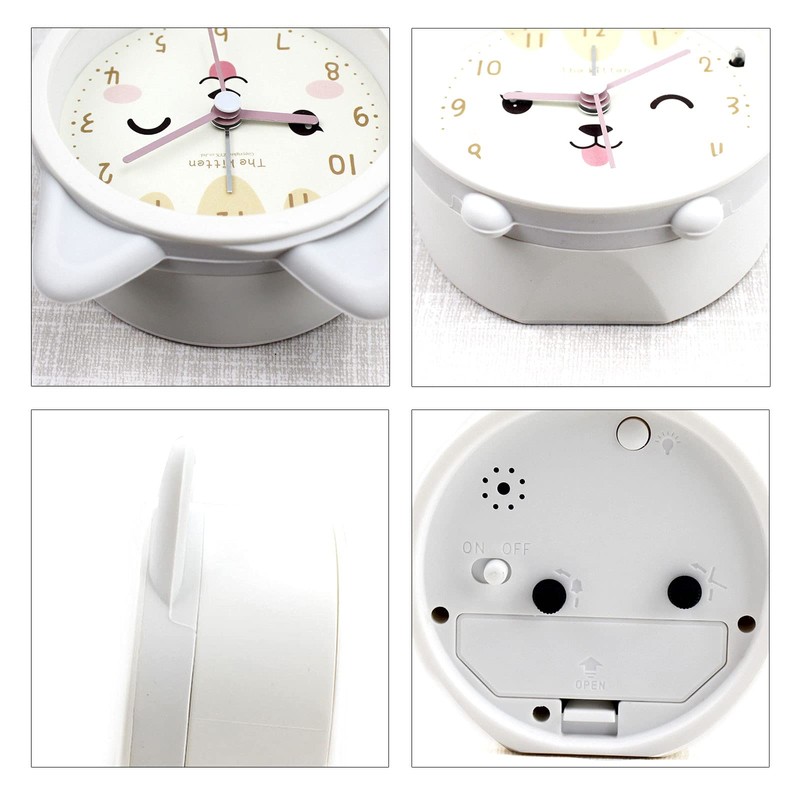 Children Cute Animal Dog/Cat Alarm Clock Silent Non-Ticking Quartz Desk