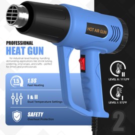 Heat Gun for Crafting,Dual Temperature Control(I: 572℉ & II:1112℉) Heat Gun' for Shrink Tubing, Vinyl And Resin, Fast Heating, Pistola De Calor with 4 Nozzles, Ideal for DIYers and Professional Trades