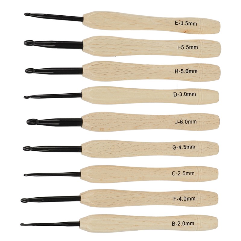 9PCS Crochet Hooks DIY Handcraft Ergonomic Crochet Needle with Wooden